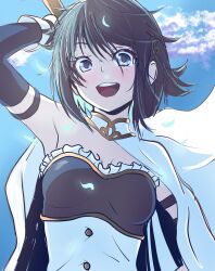 1girl absurdres armor blue_eyes blue_hair blush breastplate chest_guard commentary hair_between_eyes highres looking_at_viewer magical_girl mahou_shoujo_madoka_magica mahou_shoujo_madoka_magica_(anime) miki_sayaka miki_sayaka_(magical_girl) open_mouth solo xnandoneko