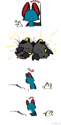  ! !! 2boys 2girls anger_vein animalization arknights arknights:_endfield bat_(animal) bird camille_(arknights) chinese_commentary commentary_request endministrator_(arknights) female_endministrator_(arknights) halo highres hua_ren_nan large_ears male_endministrator_(arknights) multiple_boys multiple_girls nervous_sweating pelican perlica_(arknights) sleeping sweat white_background 