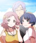  2girls :3 ano_natsu_de_matteru blue_eyes blue_hair brown_hair glasses grey_hair ishigaki_tetsurou kitahara_mio kunpei_yuuki multiple_girls tanigawa_kanna tears yellow_eyes 