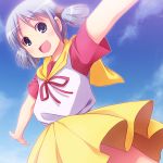  blue_eyes blue_hair cloud clouds happy mahou_no_tenshi_creamy_mami morisawa_yuu morisawa_yuu_(cosplay) naganohara_mio nichijou outstretched_arms sayousuke shirt short_hair short_twintails skirt sky solo spread_arms twintails 