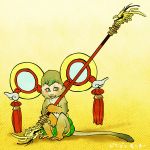  dragon_kid hat mamemo_(daifuku_mame) monkey no_humans shorts solo staff superhero tiger_&amp;_bunny 