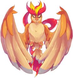  animal_focus bird bright_pupils closed_mouth commentary english_commentary full_body highres mega_pidgeot mega_pokemon no_humans pidgeot pkbunny pokemon pokemon_(creature) pokemon_focus red_eyes solo straight-on v-shaped_eyes white_background white_pupils 