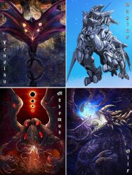  absurdres centauroid claws extra_eyes giant giant_monster gilx glowing godzilla_(series) highres horns jaw kaiju madomuh mecha monster no_humans octopus open_mouth red_eyes robot sagius sharp_teeth sian_poi_maru tail taur teeth tentacles very_long_tail wings xenolhu yellow_eyes 