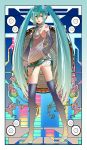  aqua_eyes aqua_hair ass detached_sleeves hatsune_miku highres long_hair looking_at_viewer looking_back necktie panties parted_lips puu_maru skindentation skirt smile solo striped striped_panties thigh-highs thighhighs twintails underwear very_long_hair vocaloid 