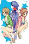  akizuki_ritsuko amami_haruka bikini blue_eyes blue_hair breasts brown_eyes brown_hair flower glasses green_eyes hair_flower hair_ornament hair_ribbon highres idolmaster kisaragi_chihaya looking_back multiple_girls nail_polish polka_dot ponekusan ribbon sandals sanfals short_hair shorts sleeves_rolled_up sunglasses swimsuit 