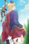  bagpipes barnaby_brooks_jr blonde_hair ghille_brogues glasses green_eyes hat kilt male plaid scotland solo tiger_&amp;_bunny wink yuhmi 