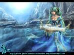 1girl breasts cleavage dress foliage green_hair hair_ornament instrument league_of_legends long_hair solo sona_buvelle twintails 