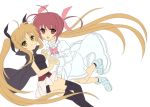  bad_id blonde_hair brown_hair fate_testarossa hair_ribbon lyrical_nanoha magical_girl mahou_shoujo_lyrical_nanoha mahou_shoujo_lyrical_nanoha_the_movie_1st multiple_girls ribbon short_twintails takamachi_nanoha thighhighs twintails wa_sakaidera_umeko yuri 