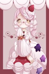  1girl commentary_request dress food-themed_hair_ornament glasses glassianne hair_ornament highres ice_cream_hair_ornament looking_at_viewer magical_girl mahou_shoujo_ikusei_keikaku mahou_shoujo_ikusei_keikaku_aces multicolored_hair pantyhose pink_hair puffy_sleeves qoo_1025 star_ornament strawberry_hair_ornament strawberry_necklace white_hair white_pantyhose yellow_eyes 
