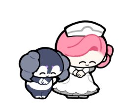  1girl ^_^ animated animated_png apron artist_request bowing closed_eyes closed_mouth dress full_body grey_dress hat indeedee indeedee_(female) layered_sleeves long_hair long_sleeves lowres non-repeating_animation nurse nurse_cap nurse_joy official_art own_hands_together pink_hair pokemon pokemon_(creature) pokemon_sword_and_shield second-party_source short_over_long_sleeves short_sleeves smile standing transparent_background white_apron white_hat 