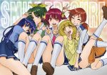  aoki_reika azarashing_day grin hino_akane hoshizora_miyuki kise_yayoi long_hair midorikawa_nao multiple_girls open_mouth precure school_uniform short_hair sitting skirt sleeves_rolled_up smile smile_precure! twintails v 