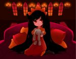  ashley black_hair candle candlelight child couch doll dress long_hair nintendo pillow rabbit rani red_eyes sitting solo stuffed_animal stuffed_toy twintails very_long_hair warioware wariza window witch 