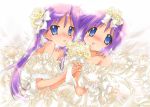  bouquet dress flower highres hiiragi_kagami hiiragi_tsukasa long_hair lucky_star nyanmilla purple_hair short_hair siblings sisters twintails wedding_dress 