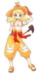  anger_vein arm_behind_back arm_up backpack bag bird bittersweet_(dalcoms) blonde_hair blue_eyes blush bunny copyright_request gloves hat hatchet holding leaf long_hair open_mouth rabbit ribbon sandals short_sleeves straw_hat weapon western_hatchet 