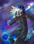  chain chains coat elsword glaive_(elsword) gloves highres male mask pants purple_background ruaki solo spiked_hair spiky_hair white_hair yellow_eyes 