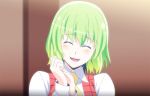  ^_^ ascot blush bust closed_eyes eyes_closed green_hair h-new hands_clasped happy head_tilt kazami_yuuka open_mouth shirt smile solo touhou vest 