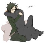 black_hair blanket emiya_kiritsugu fate/zero fate_(series) green_eyes green_hair hug male multiple_boys waver_velvet yu_(13377) 