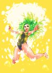  barefoot bubble butaneko c.c._lemon c.c._lemon_(character) green_hair highres jumping long_hair one-piece_swimsuit open_mouth smile swimming swimsuit underwater 