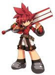  belt chibi elsword elsword_(character) fingerless_gloves gloves highres male official_art over_shoulder red_eyes red_hair redhead ress shirt shoes shorts solo spiked_hair spiky_hair sword weapon white_background 