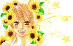  ayase_chihaya brown_eyes brown_hair chihayafuru flower photoshop sunflower 