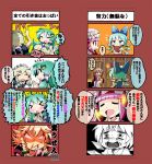  &gt;_&lt; 4koma angry blue_hair blush book bouncing_breasts bow braid breasts cirno closed_eyes comic crescent eyes_closed frog gibuchoko green_hair hat highres izayoi_sakuya knife kochiya_sanae long_hair maid_headdress multiple_girls open_mouth parody partially_translated patchouli_knowledge purple_hair short_hair silver_hair sparkle style_parody teeth touhou translation_request twin_braids umezu_kazuo_(style) veins wings 