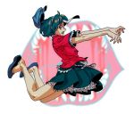  beret cabbie_hat hat miyako_yoshika ofuda outstretched_arms shoe_dangle short_hair touhou utaco zombie zombie_pose 