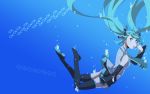 aqua_eyes aqua_hair boots detached_sleeves floating_hair hatsune_miku highres long_hair looking_at_viewer necktie nokko skirt solo submerged thigh-highs thigh_boots thighhighs tongue twintails underwater very_long_hair vocaloid 