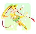  bad_id bare_shoulders blonde_hair c.c._lemon c.c._lemon_(character) food food_themed_clothes fruit gradient_hair green_eyes green_hair hair_ornament hisu lemon long_hair midriff multicolored_hair navel original polka_dot polka_dot_legwear skirt smile solo thigh-highs thighhighs twintails wink yellow_legwear zettai_ryouiki 