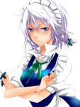  blue_eyes izayoi_sakuya knife maid_headdress r_waizumi serious solo touhou white_background 
