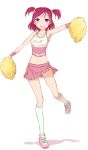  bad_id cheerleader midriff minazuki_randoseru navel open_mouth pink_eyes pink_hair pom_poms precure short_hair skirt skirt_lift smile solo standing_on_one_leg twintails two_side_up wind_lift wristband yes!_precure_5 yumehara_nozomi 