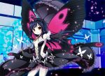  accel_world antenna_hair aoilio bare_shoulders black_hair brown_eyes butterfly butterfly_wings dress elbow_gloves gloves hairband kuroyukihime long_hair looking_at_viewer outstretched_arm skirt smile solo wings 