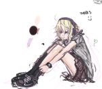  ahoge blonde_hair headphones kagamine_rin knees_together_feet_together nike pan!ies shoes sitting skirt sneakers socks vocaloid wristband 