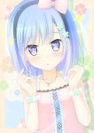  1girl :&lt; blue_eyes blue_hair blush fuyu_urara hairband heart jewelry necklace original solo sparkle 