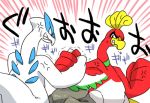 anger_vein arm_wrestling bird eromame ho-oh lugia nintendo no_humans pokemon rock sweatdrop translation_request