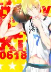  abs basketball blonde_hair earrings fujimaru_(inumog) happy_birthday jewelry kise_ryouta kuroko_no_basuke sportswear sweat yellow_eyes 