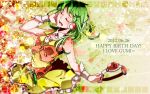  1girl bare_shoulders closed_eyes dated eyes_closed female goggles green_hair gumi happy_birthday nou open_mouth short_hair singing skirt solo vocaloid wrist_cuffs 