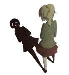  6274 blonde_hair from_behind high_ponytail looking_down miniskirt open_mouth pleated_skirt poniko ponytail sad shadow simple_background skirt solo sweater tears uboa white_background yume_nikki 
