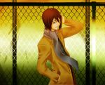  brown_eyes brown_hair coat kara_no_kyoukai male ronri scarf shirazumi_lio short_hair smile solo 