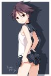  ass_cheeks brown_eyes flat_chest nijou_izumi saki saki_achiga-hen short_hair simple_background skirt skirt_lift sleeveless umekichi unbuttoned 