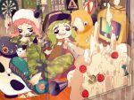  baseball_bat foreshortening goggles goggles_around_neck goggles_on_head green_eyes green_hair gumi hat panda_hero_(vocaloid) pink_hair red_eyes rubber_duck short_hair sitting souno_kazuki vocaloid 