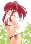  bikini blush breasts brown_eyes dream_c_club hisakabe_oune long_hair ponytail red_hair redhead side-tie_bikini strap_gap swimsuit underboob 