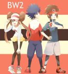  ;d bad_id double_bun female_protagonist_(pokemon_bw2) grin hat holding holding_hat hue_(pokemon) kyouhei_(pokemon) leaning_forward male_protagonist_(pokemon_bw2) mei_(maysroom) mei_(pokemon) open_mouth pantyhose poke_ball pokemon pokemon_(game) pokemon_bw2 raglan_sleeves rival_(pokemon_bw2) shorts smile visor visor_cap wink 