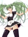  alternate_costume dress enmaided floating_hair green_eyes green_hair hatsune_miku long_hair maid simple_background solo swift thigh-highs thighhighs twintails very_long_hair vocaloid white_background 