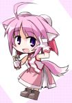  ahoge animal_ears chibi dog_days dog_ears dog_tail kugelschreiber millhiore_f_biscotti open_mouth pink_hair purple_eyes short_hair smile solo tail violet_eyes 