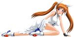  black_gloves blonde_hair blue_eyes blush breasts erect_nipples gloves hair_ribbon impossible_clothes impossible_shirt long_hair lyrical_nanoha mahou_shoujo_lyrical_nanoha mahou_shoujo_lyrical_nanoha_strikers pzeros ribbon simple_background solo takamachi_nanoha twintails white_background zerosu_(take_out) 