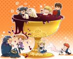  cape caster_(fate/zero) chibi cup emiya_kiritsugu emiya_shirou family fan fate/zero fate_(series) father_and_daughter father_and_son gilgamesh goblet gradient gradient_background illyasviel_von_einzbern irisviel_von_einzbern kotomine_kirei mother_and_daughter mother_and_son nude paper_fan polka_dot polka_dot_background raglan_sleeves rakutori rice_cooker saber shoggoth siblings tears uchiwa uryuu_ryuunosuke 