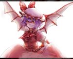  akatsuki_hiro ascot bat_wings hat purple_hair red_eyes remilia_scarlet short_hair smile solo touhou wings 