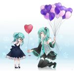  aoi_(122543112) aqua_hair bad_id balloon boots closed_eyes detached_sleeves dress eyes_closed hatsune_miku heart kneeling long_hair multiple_girls necktie rough skirt thigh-highs thigh_boots thighhighs twintails very_long_hair vocaloid voice_(vocaloid) 