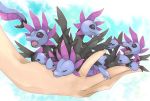  ayumu3 chibi dragon hand hands holding human hydreigon minimized pokemon pokemon_(creature) pokemon_(game) pokemon_bw purple_eyes sleeping violet_eyes wings young 
