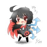  ahoge assymmetrical_wings asymmetrical_wings black_hair blush character_name chibi dated houjuu_nue lowres open_mouth rebecca_(keinelove) red_eyes ribbon short_hair solo text touhou wings 